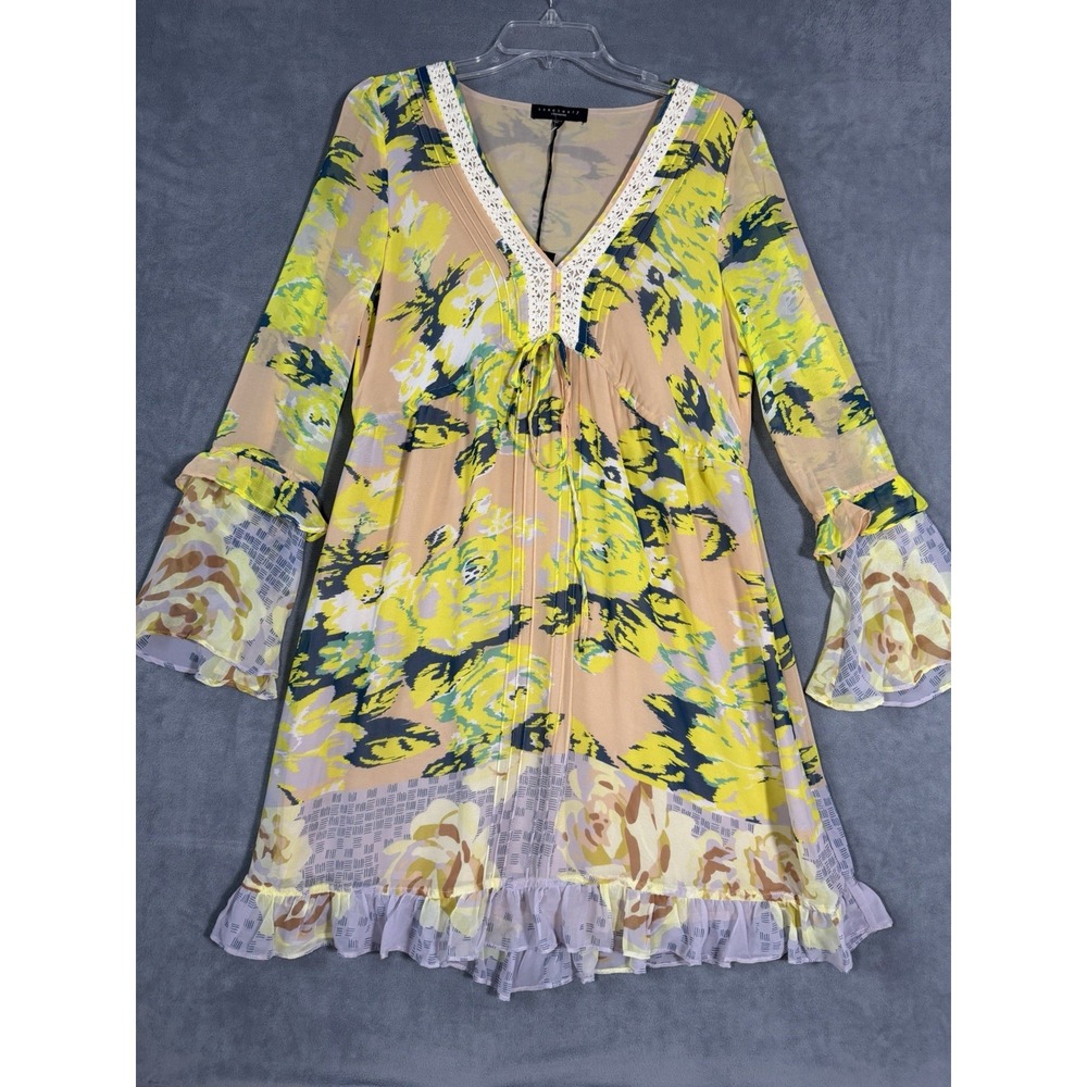 Sanctuary Women's Bell Sleeve Ruffle Mini Dress Large Cottagecore Boho Resort